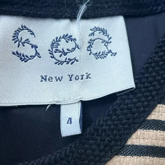 EUC Sea New York Women Black yellow tan striped shift linen dress 4 - Picture 7 of 7